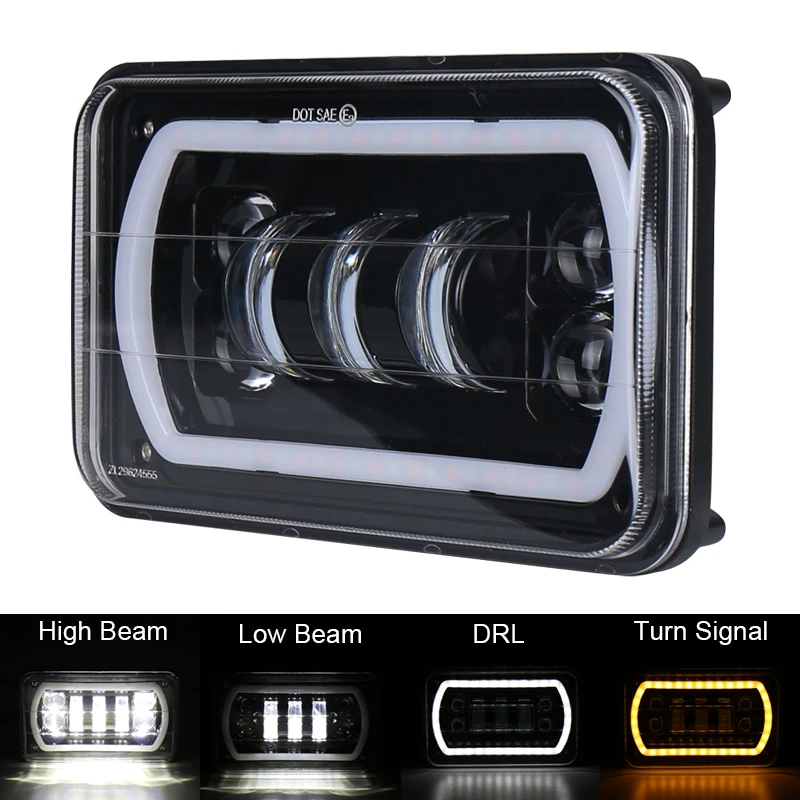 4x6 Led Headlights White/Amber DRL Turn Signal Halo Light For Chevrolet Ford Kenworth Peterbilt Semi Truck | Автомобили и