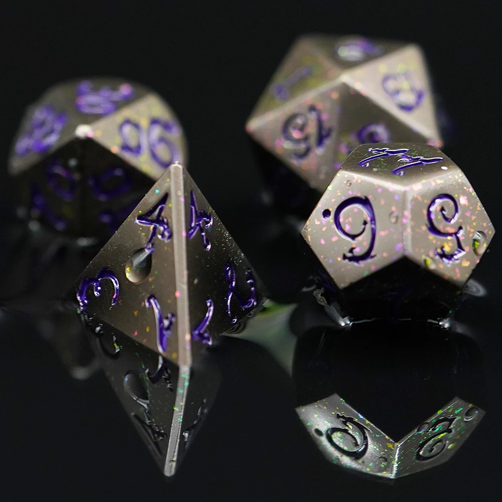 Металлические кости cusdie с цветными точками D & шрифтом дракона 7 шт. набор