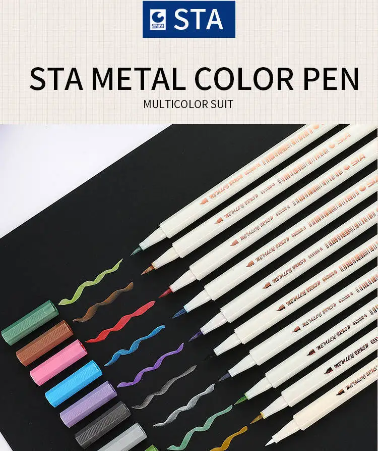 10pcs/lot STA Metallic Marker Pen School art supplies Scrapbooking Crafts Soft brush pen fineliner permanent Stationery 04312
