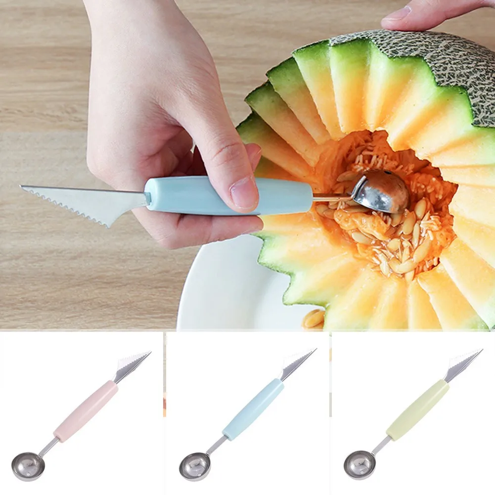 

2 In1 Dual-head Stainless Steel Carving Knives Fruit Watermelon Ice Cream Baller Scoop Mold Stacks Home Kitchen Accessories
