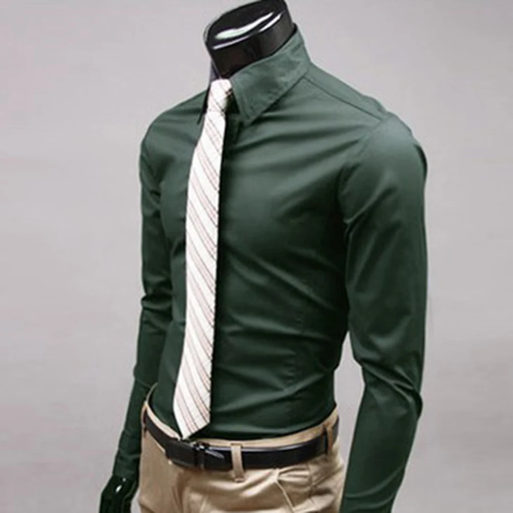 

New Men Fashion Casual Long Sleeved Slim Solid color shirt Men Social Business Dress Shirt Soft Comfortable Christmas Gift