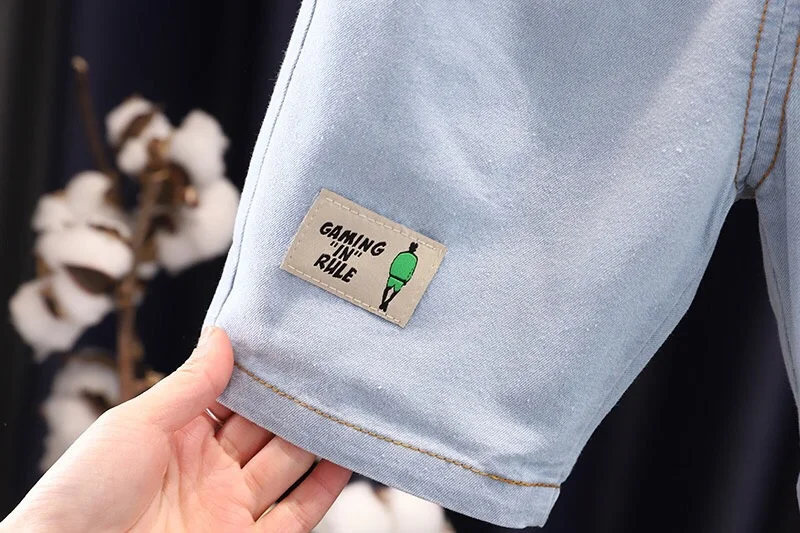 

QAZIQILAND Toddler boy Clothes Set New Summer Fashion Striped Short Sleeve T shirt+ Light blue jeans boys Outfits Kids Clothing