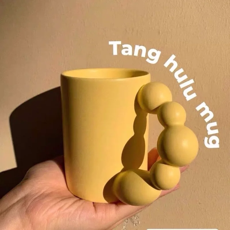 

European Cartoon Ceramic Mug with Bead Handle Coffee Cup Home Breakfast Dessert Dessert Milk Cup Water Cup Gift Home Decoration