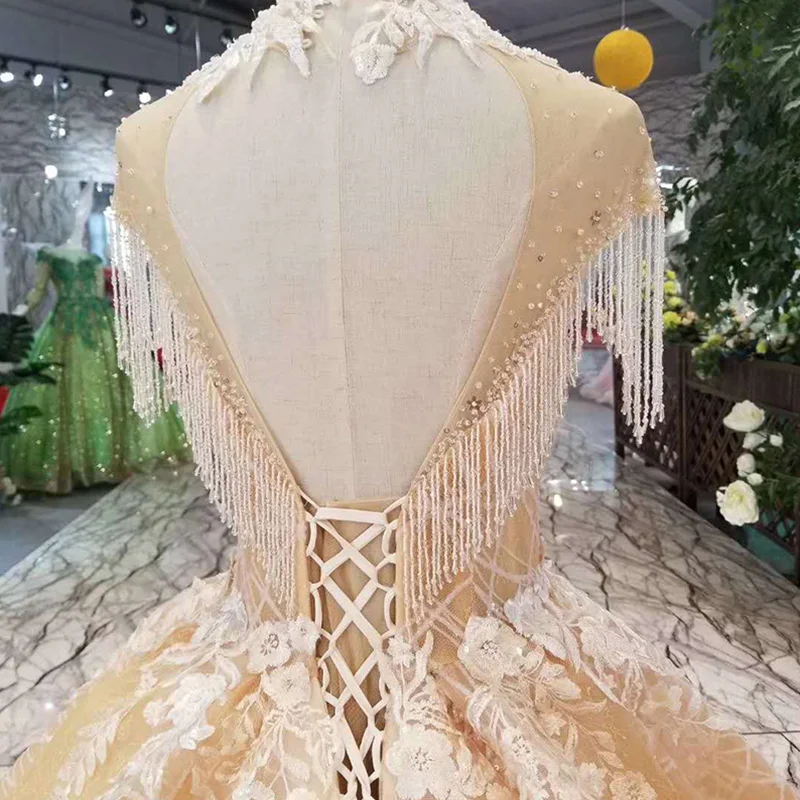 LS11048 вечернее платье с кисточками элегантное бальное высоким вырезом