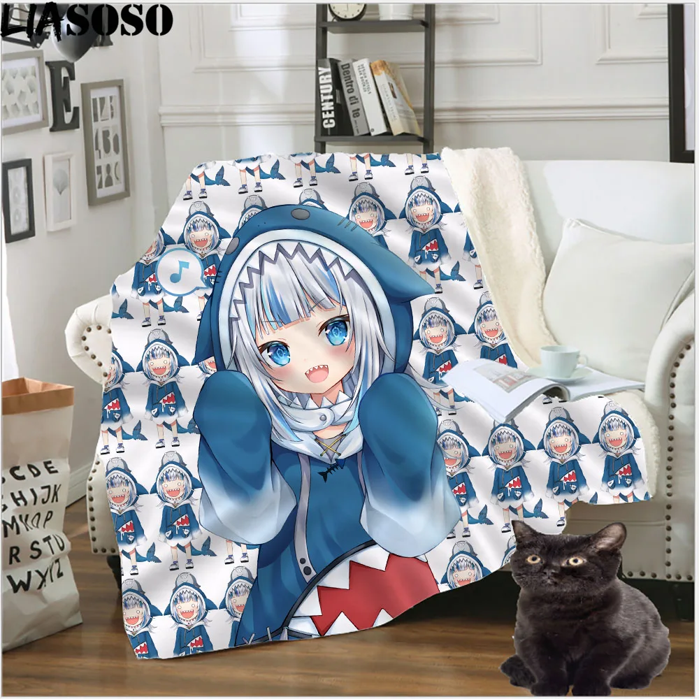 

Upetstory Anime Hololive EN Gawr Gura Printed Plush Throw Blanket for Adults Kids Fleece Couch Bed Blanket Soft Portable Bedding