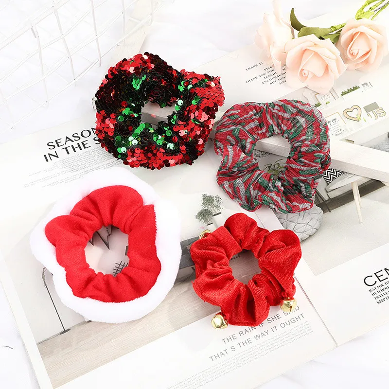 

Christmas Scrunchies For Women Girls Elastic Hair Rubber Fashion Christmas Ornaments Hair Ring Velvet Ponytail Holder Hair Rope