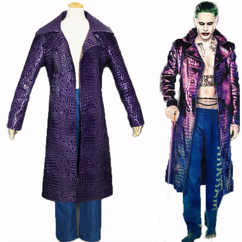 Для мужчин клоунский костюм Джокера Тренч фиолетовая куртка клоун Футболки