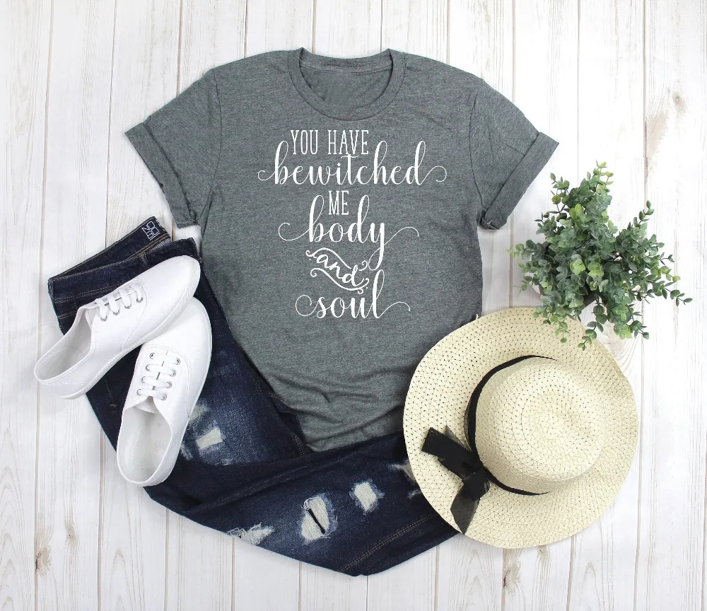 Tee Women Fashion Slogan Grunge Aesthetic Christian Tees You Have Bewitched Me Body and Soul Pride Prejudice T Shirt | Женская одежда