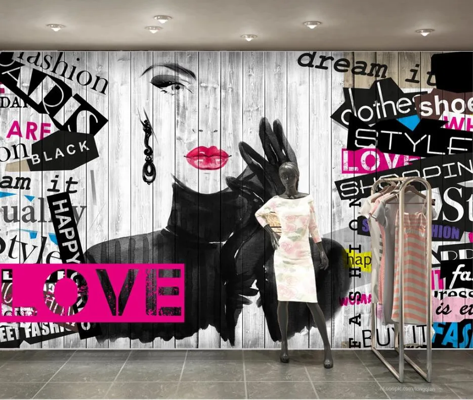 

beibehang Custom wallpaper Europe and America graffiti hand-painted beauty clothing store wall covering home decoration mural