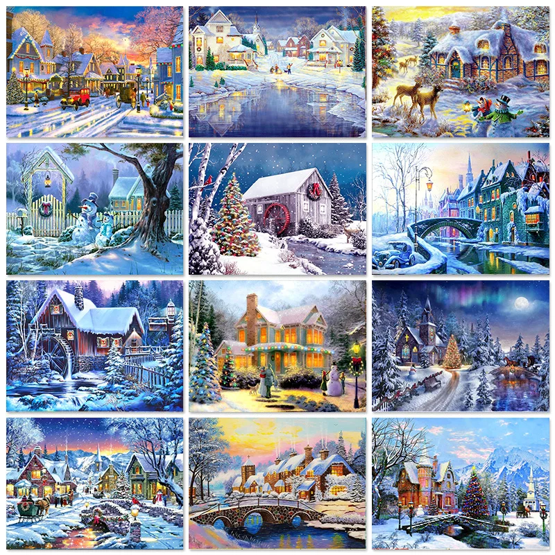 

5D Diy Diamond Painting Winter Landscape Diamond Embroidery Winter Snow Scene Christmas Mosaic House Cross Stitch Kit Home Decor