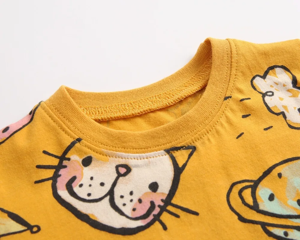 Children Short Sleeve summer clothing female baby suit newborn cartoon cat T-shirt briefs two-piece Romper children clothes | Детская