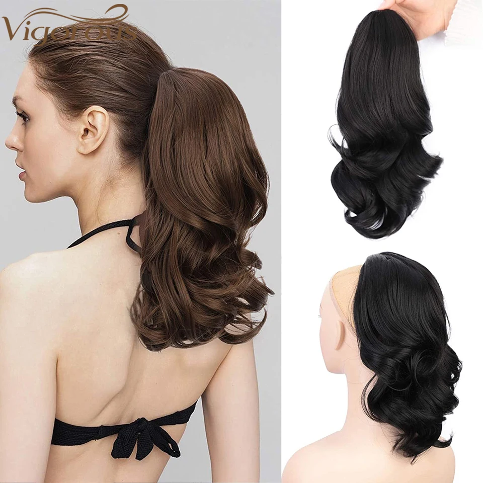 

Vigorous Long Wavy Synthetic Drawstring Ponytail Extension14 Inch Ponytail Hair Extension Clip in Hairpiece for Women