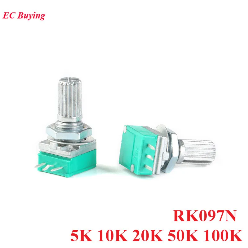 Потенциометр RK097N 5K 10K 20K 50K 100K с переключателем звука 3 контактная ручка длина 15 мм
