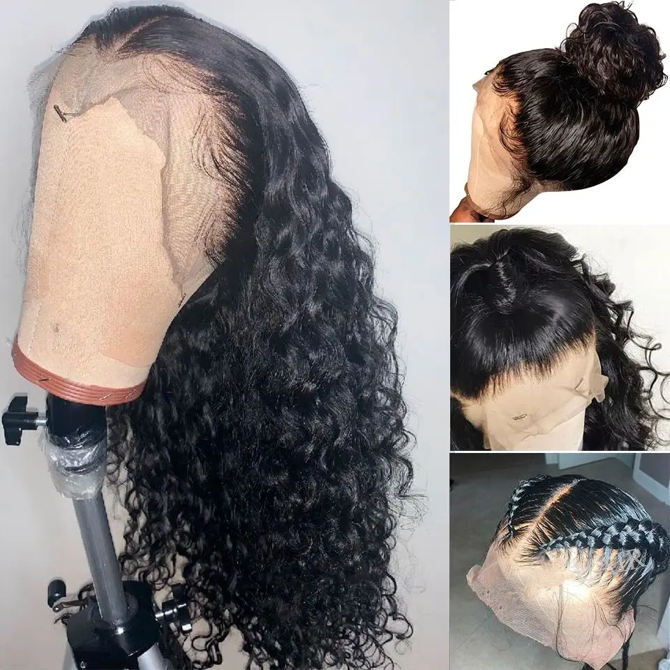 Бразильские вьющиеся передние парики из человеческих волос на сетке для черных