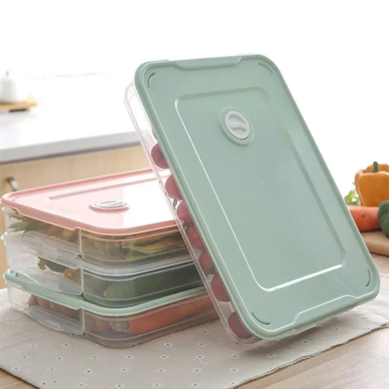 

Multilayer Refrigerator Food Storage Box Stackable Kitchen Organizer Fresh Box with Cover Dumpling Vegetable Holder storage case