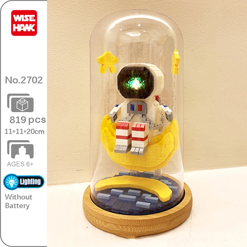 

WS Space Building Blocks Astronaut Spaceman Moon Star Water Led Light Display Cover Wood Base Mini Diamond Bricks Toy Kid Gifts