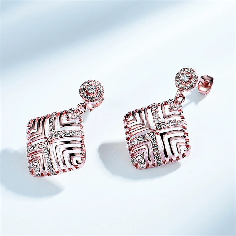 

DY 925 Sterling Silver Earring CZ Square Original Source Drop Dangel In Rose Gold Plated Hollow Earring For Women Trendy Jewelry