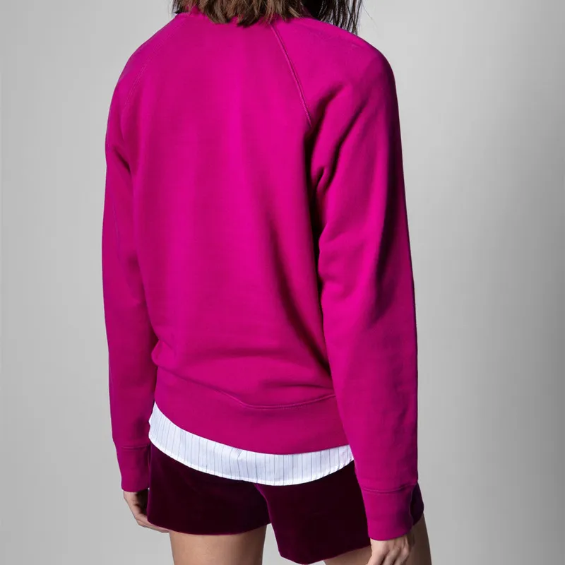 Женские красные толстовки с круглым вырезом 100% хлопок вышивка буквами свободный