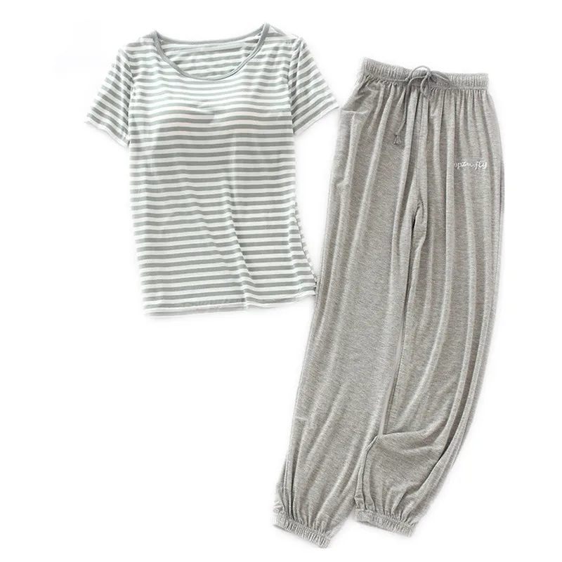 

Pliktea Chest Pad Atoff Home Suit Women's Modal Homewear 2 Pieces Fall Home Clothes Sleepwear Autumn Lounge Wear Female Pajamas