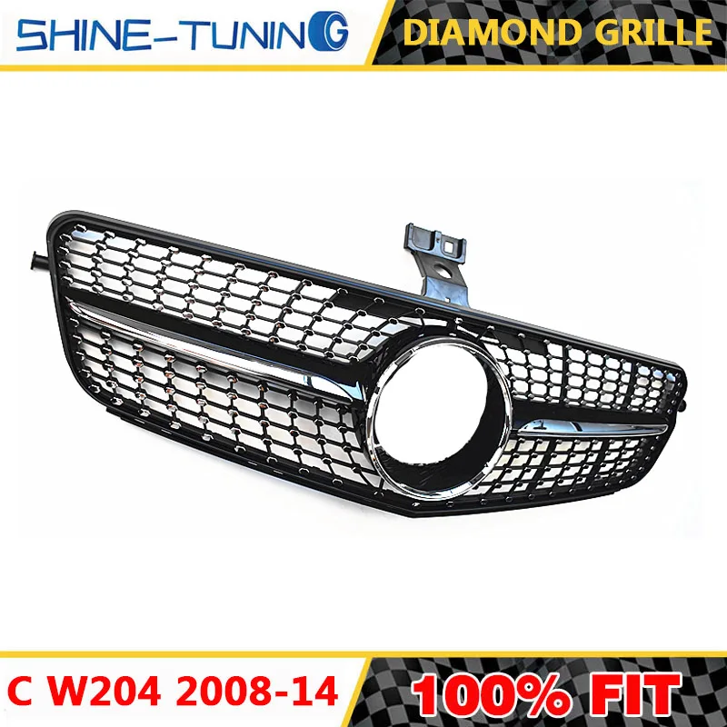 Пластиковая решетка подходящая для класса C W204 Алмазная 2008-2014 черная/Серебристая