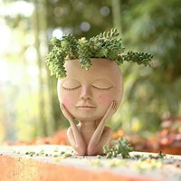 2021 new nordic creative character resin vase girl fleshy flower pot cute resin closed eye doll open eye doll flower pot