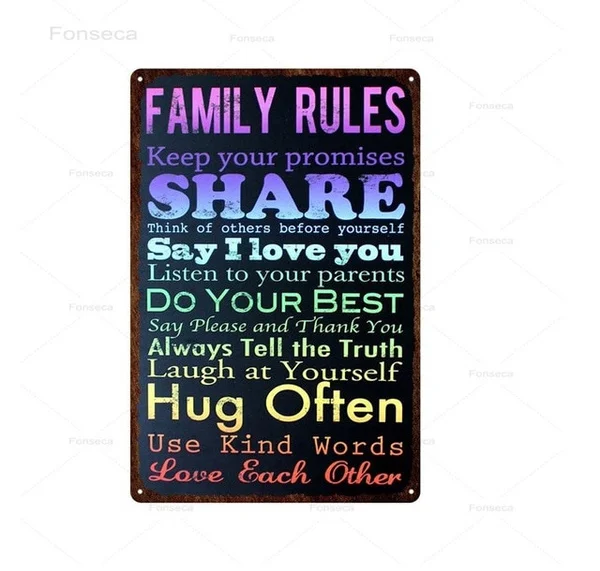 

Cartoon Family Rules Iron Painting For Kidroom Believe In Yourself Metal Sign Home Decoration Wall Art Tin Poster 20x30cm