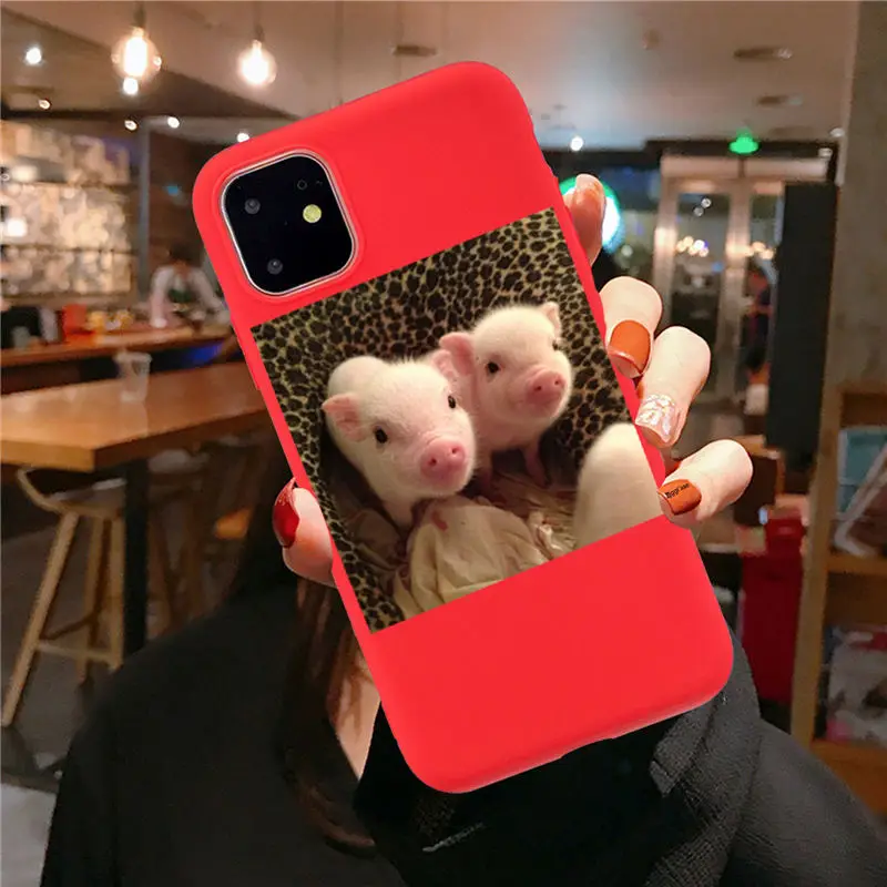 red TPU F3185 Забавный чехол для телефона с рисунком поросенка для iphone 11 Pro XS MaxX XR чехол для iphone 6 S 5 5S 7 8 plus Мягкий чехол милые Чехлы для пар - Цвет: red TPU F3185