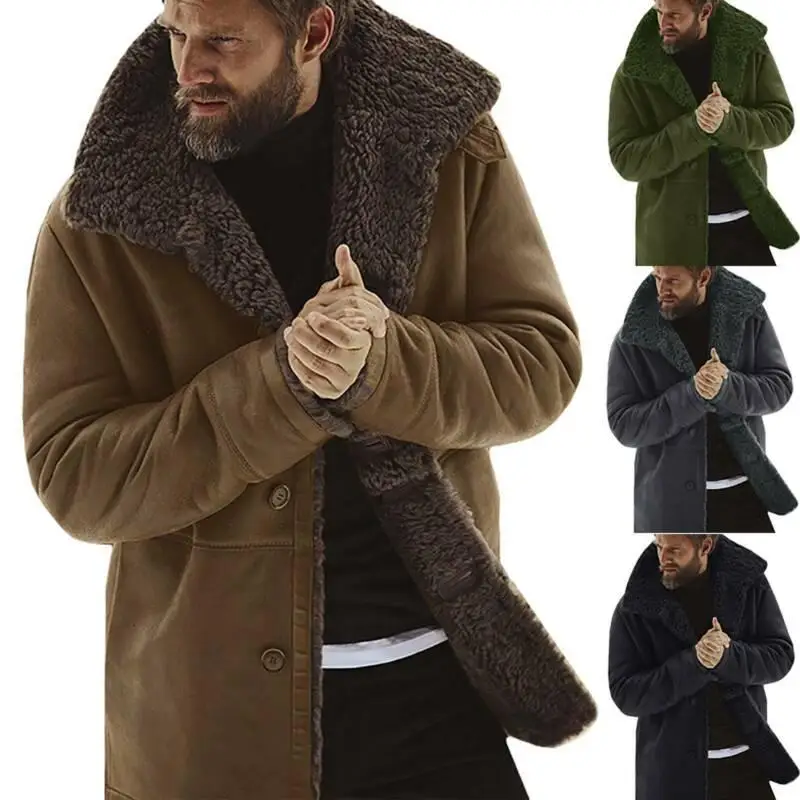 

Новинка 2021, мужское зимнее флисовое плотное теплое пальто, верхняя одежда, Тренч, кожаная куртка с длинным рукавом, меховое уличное повседне...