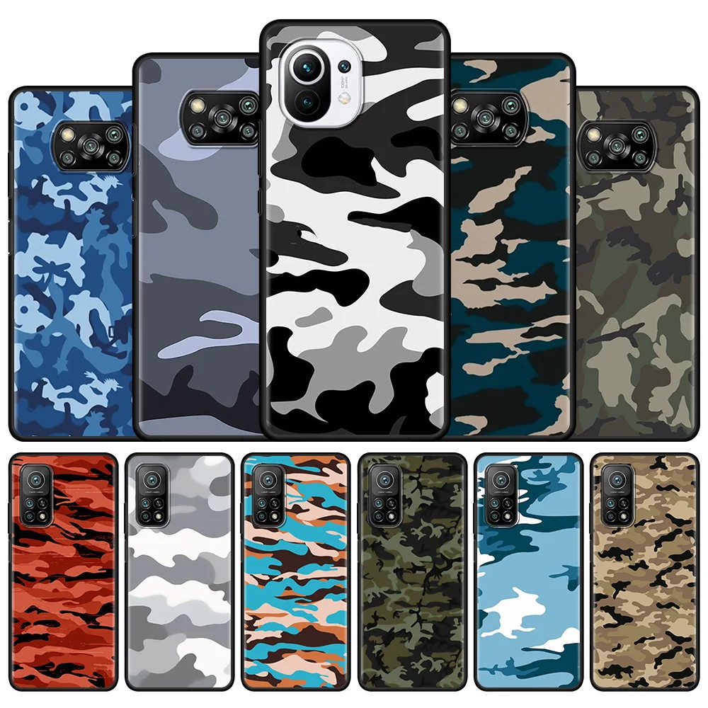 

Silicone Phone Case for Xiaomi Mi Poco X3 Pro M3 Pro 5G F3 Pocophone F1 Funda Capa Back Cover Camouflage Camo Military Glam
