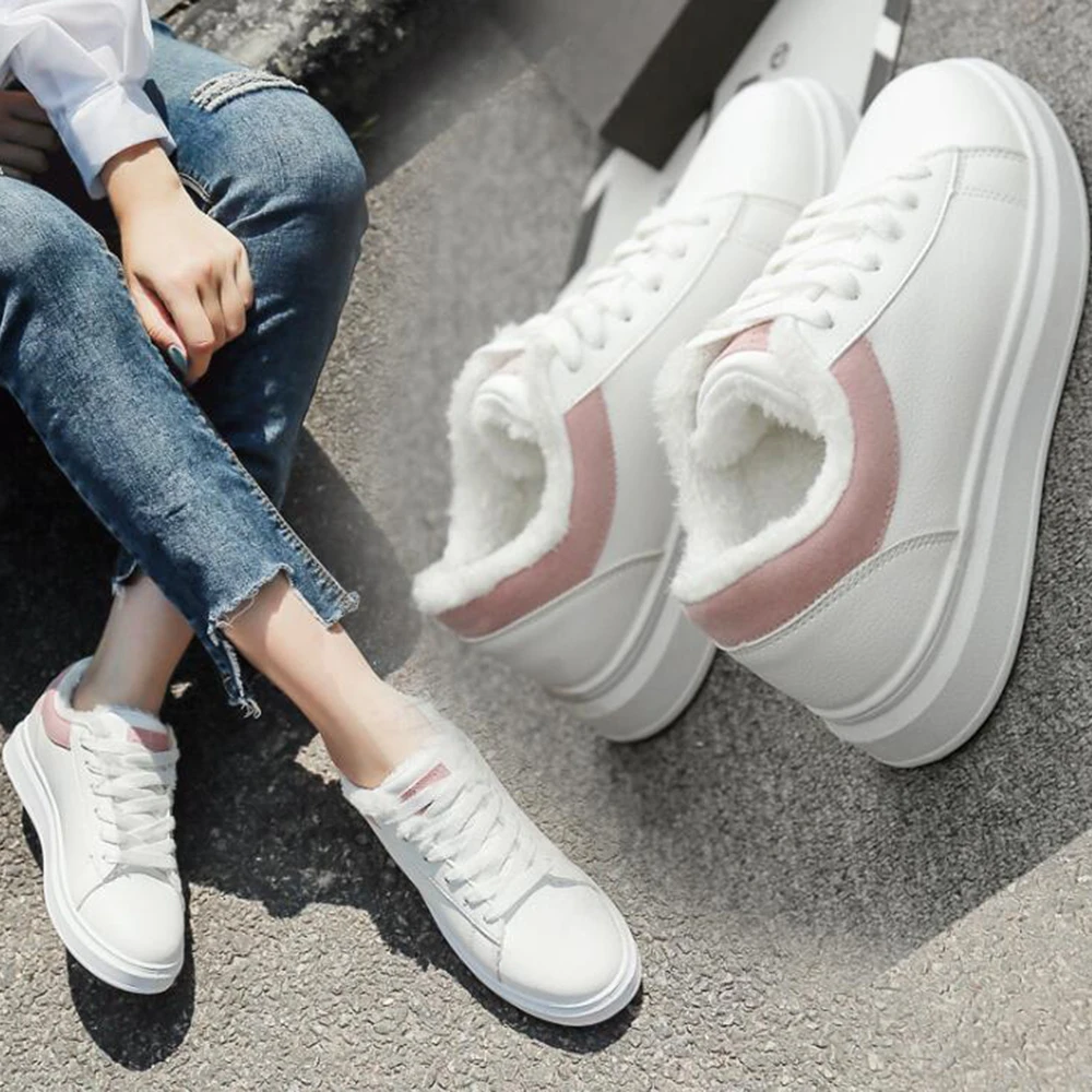 

Winter new Plus velvet Little white shoes for women thick warm Women's shoes casual wild flat vulcanized shoes Female ww49