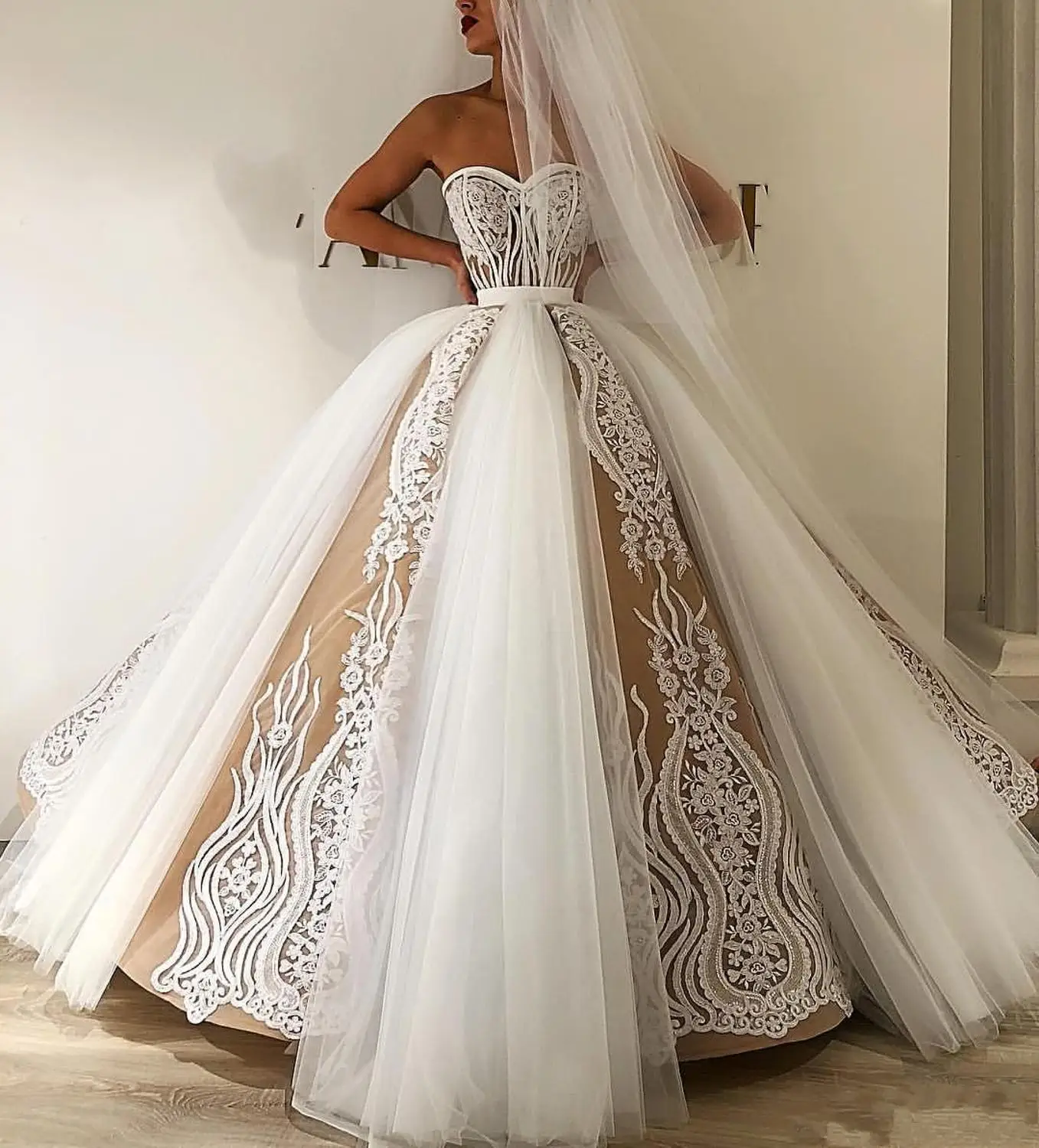 Elegant Pretty Lace Wedding Dresses 2019 Appliques Puffy Ball Gowns Off The Shoulder Bridal Vestido De Noiva | Свадьбы и торжества