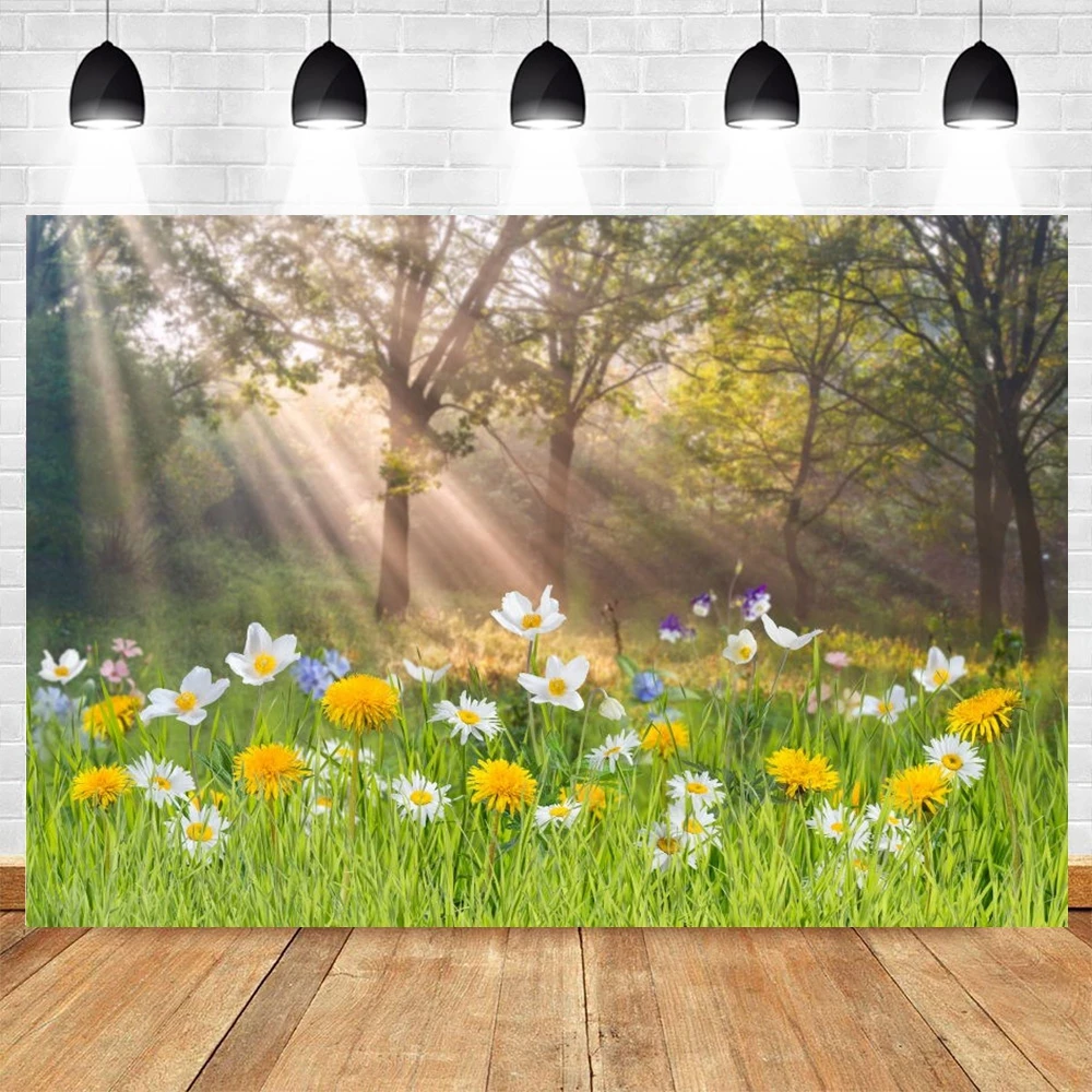 

Spring Easter Grassland Floral Backdrop Nature Forest Scenery Tree Grass Baby Decor Photography Background Photo Studio Props