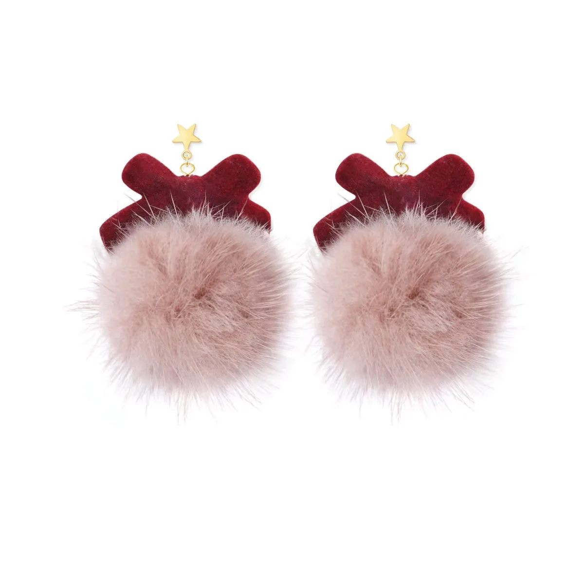 

Autumn New Cute Fluffy Pom pom Bow Dangle Earrings For Women 2021 Korean Fashion Jewelry Party Drop Earrings Gift Femme Brincos