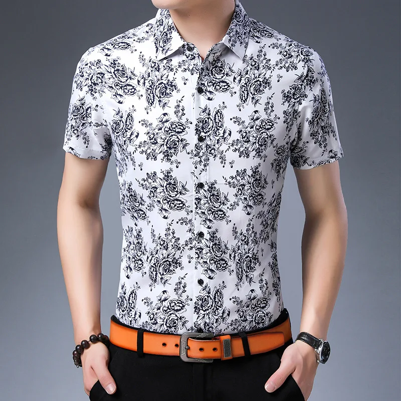 

Модная трендовая рубашка с цветочным рисунком 3d, летняя новая качественная хлопковая мягкая удобная тонкая мужская рубашка с коротким рукавом