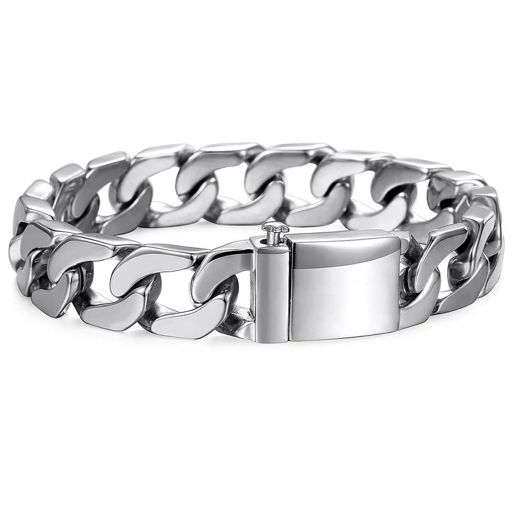 

13mm Wide Huge Heavy Mens Chain Flat Curb Cuban 316L Stainless Steel Bracelet Silver Color 9-10inch Fashion Jewelry DHB83