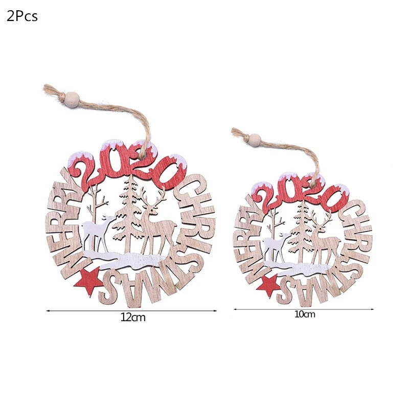 2pcs 2020 christmas Деревянная Рождественская елка, украшения, деревянная подвеска, автомобиль/Лось/звезда, поделки своими руками, Noel, рождественские украшения для дома, рождественский подарок для детей - Цвет: 2pcs 2020 christmas