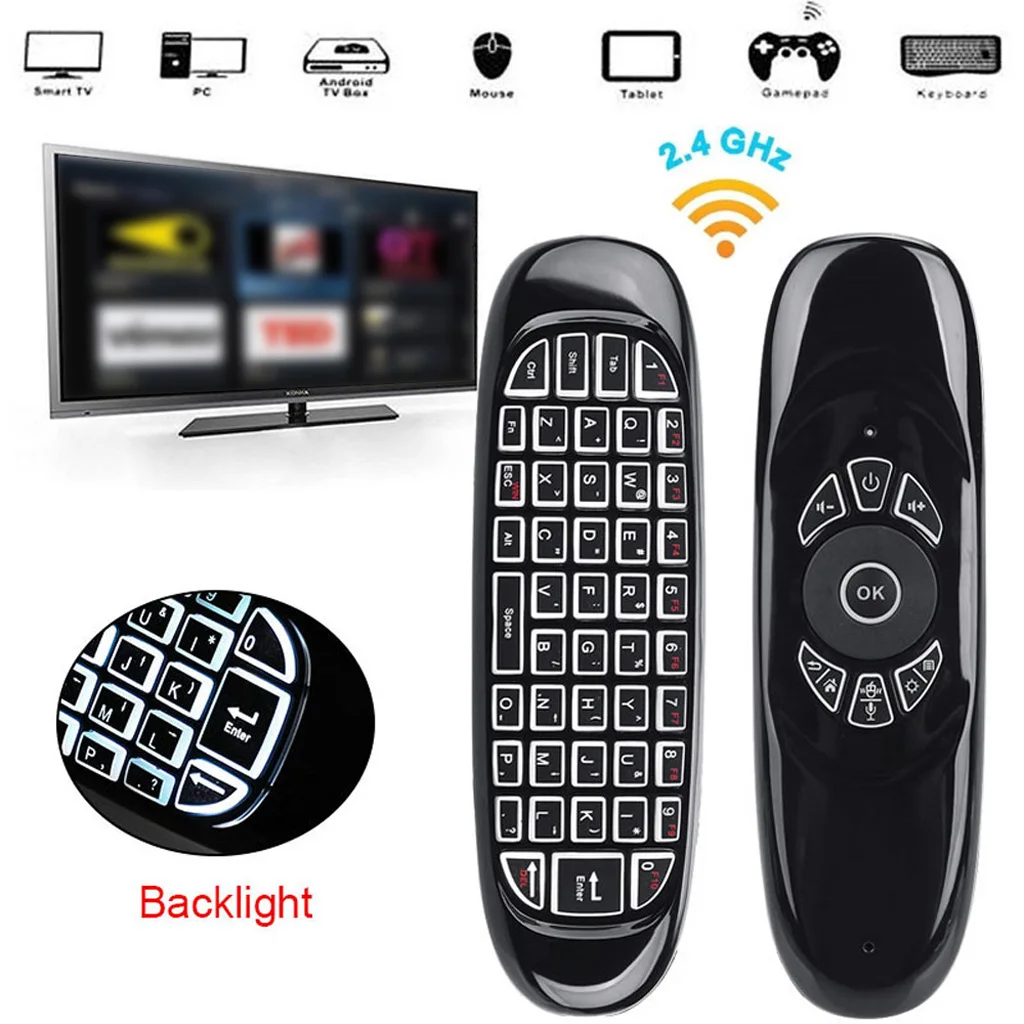 

C120 RGB 7 Backlight Fly Air Mouse Wireless Backlit Keyboard G64 Rechargeable 2.4G Smart Remote Control for android Tv Box