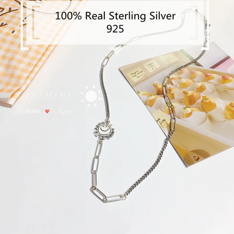 

100% Pure 925 Sterling Silver Chokers Necklace Gorgeous Korean Dongdaemun INS Luxury Happy Face Short Chain 2021 Summer Jewelry