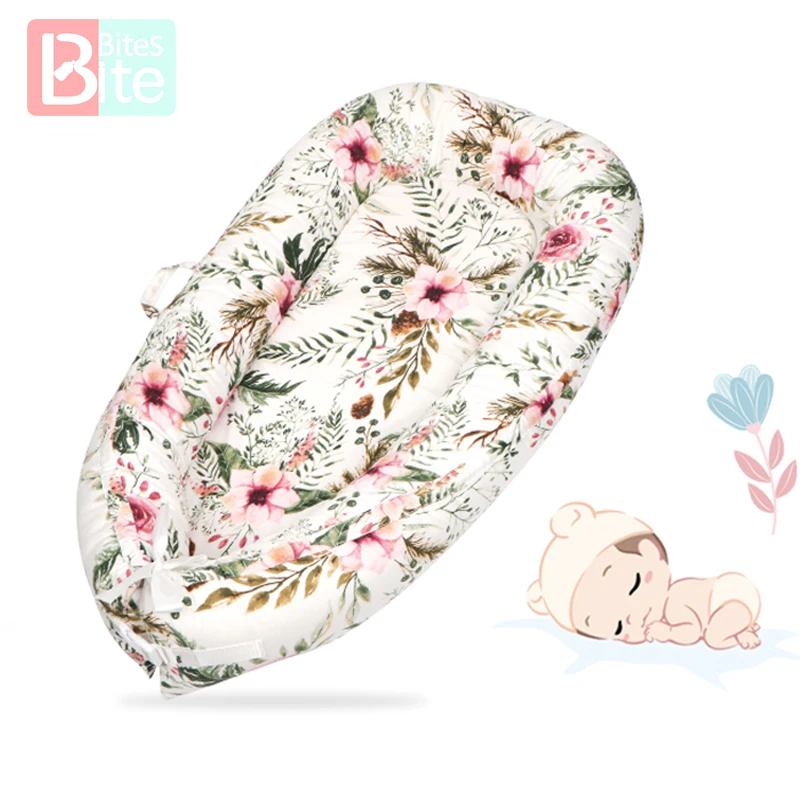 

90*50cm Baby Nest Bed with Pillow Portable Crib Travel Bed Infant Toddler Cotton Cradle for Newborn Baby Bed Bassinet Bumper