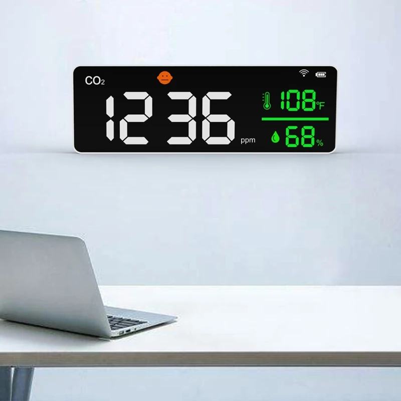 

Wall Mount Rechargeable CO2 Meter 400-5000ppm Digital Carbon Dioxide Monitor Temperature Humidity NDIR Sensor