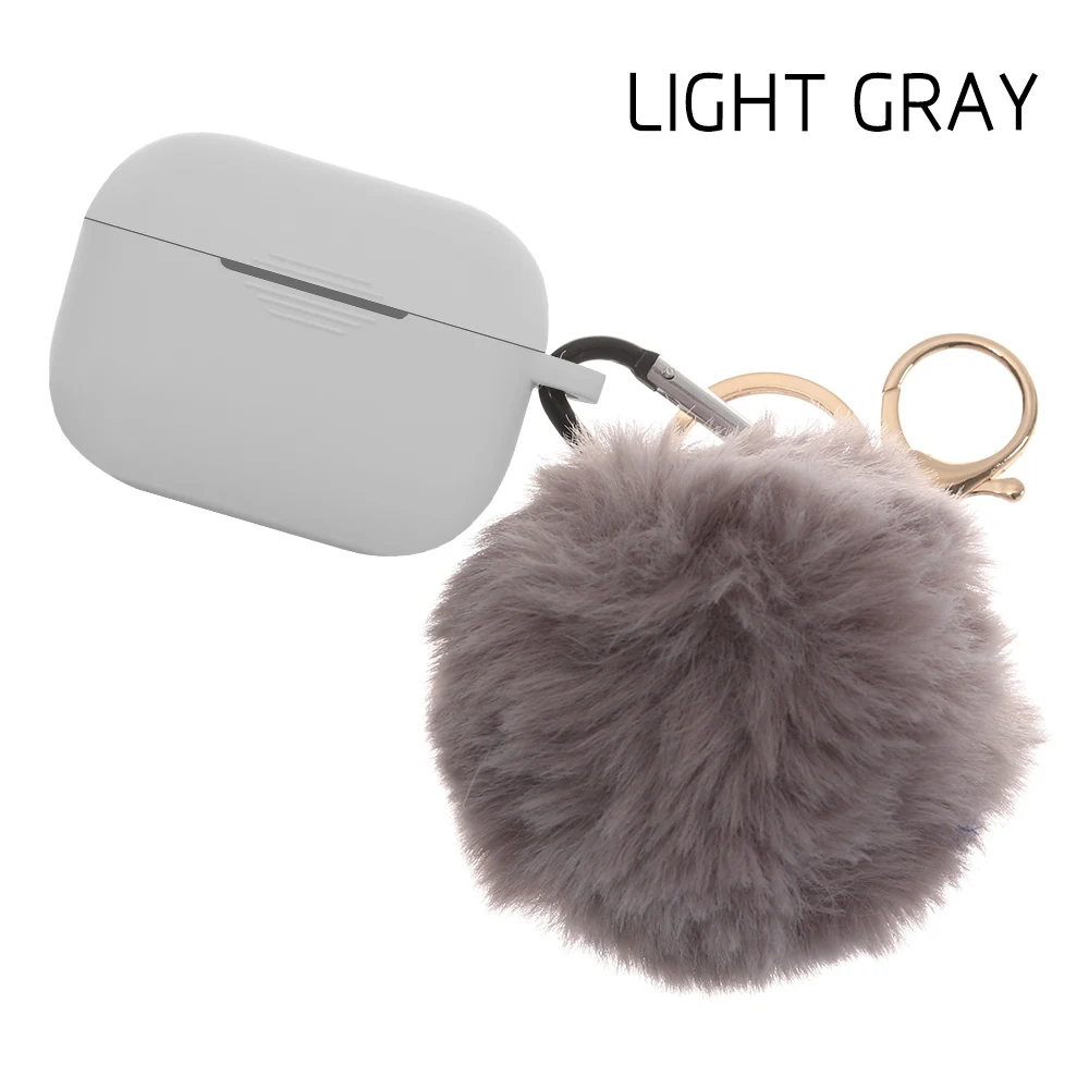 light grey for Pro Чехол для наушников, защитный чехол, силиконовый чехол, милый меховой шарик, брелок для Airpods 1/2 Pro, аксессуары, карамельный цвет - Цвет: light grey for Pro