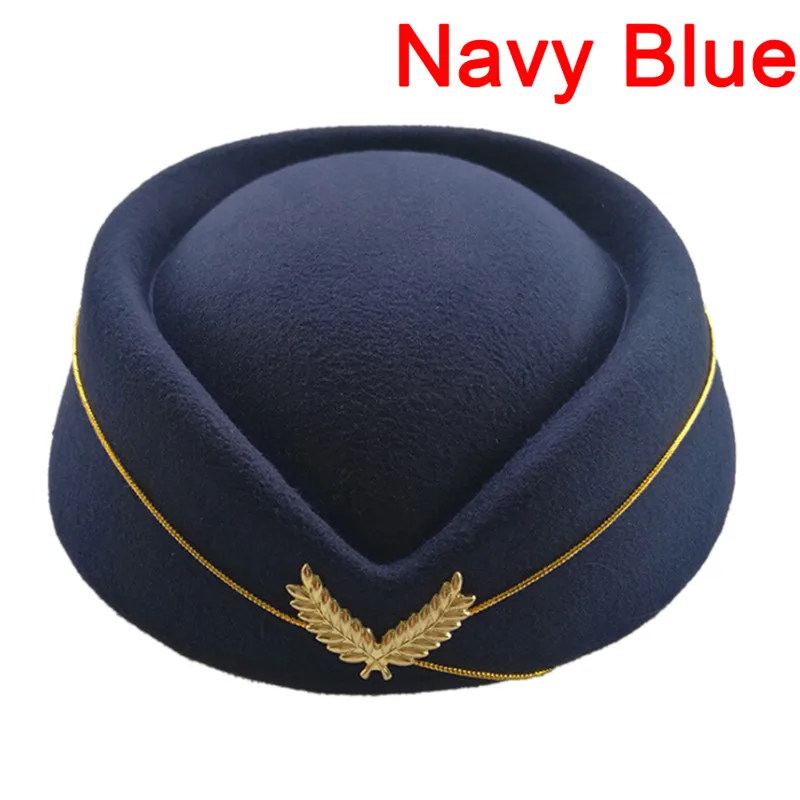 Navy Blue 1 шт. Косплэй Стюардесса Авиакомпании Кепки шляпка шерстяная Униформа самолет вентиляторы Для женщин для выступлений на сцене - Цвет: Navy Blue