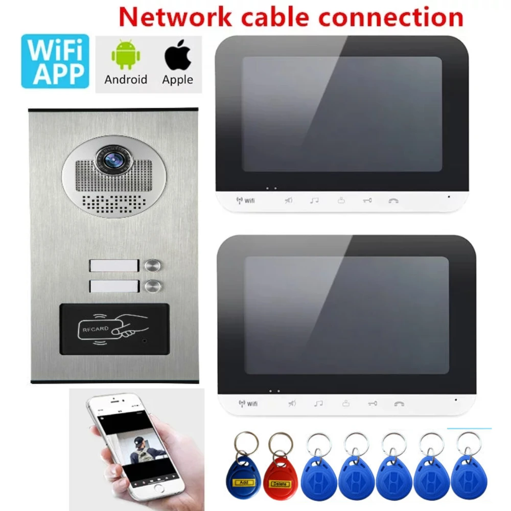 7 Inch Wifi Video Deurtelefoon Appartement Video Intercom Systeem Deurbel Met 2 Knop Ip Draadloze Toegangscontrole Systeem