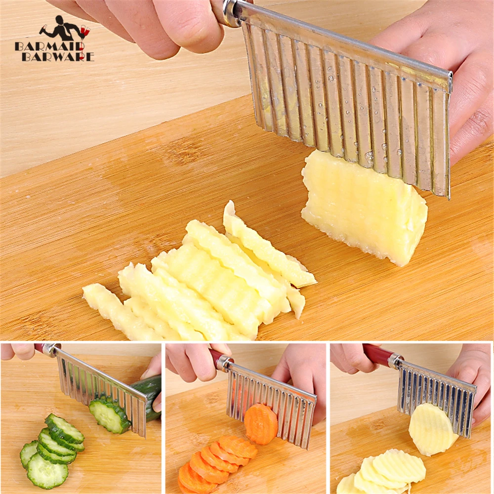 1Pcs Potato French Fry Cutter Stainless Steel For Fries Serrated Blade Chip Easy Slicing Banana Fruits Wave Knife Chopper | Дом и сад