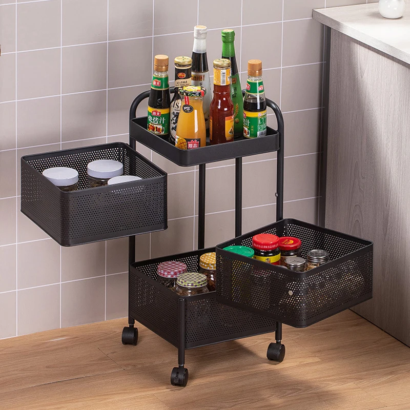 

Kitchen Storage Shelf Rotatable Multi-Layer Fruit and Vegetable Rack with Wheels Movable Large-Capacity Shelf Organizer Trolley