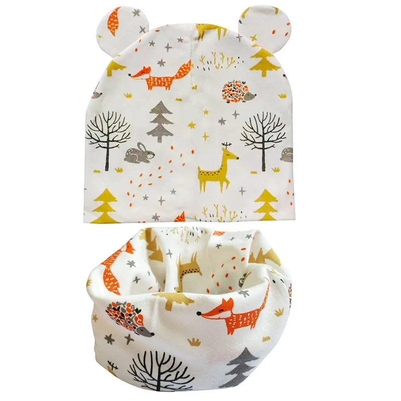 

New Fashion Ear Cap Children Scarf Hat Sets Baby Head Cover Autumn Winter Boys Girls Beanies Cap Set Cotton Children Hat
