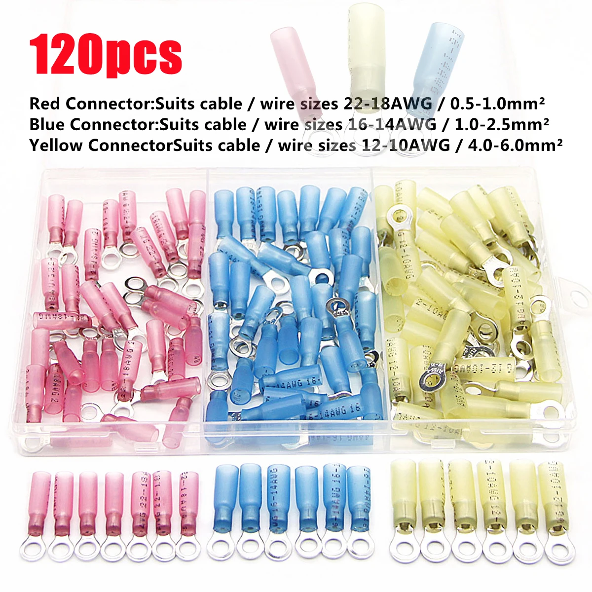 

Комплект термоусадочных клемм M5, кольцевые клеммы 22-10 AWG, водонепроницаемые обжимные стыковые соединения, изолированные электрические разъ...