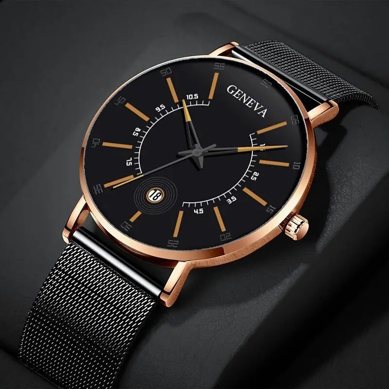 

Korean version of fashion men's alloy mesh with quartz watch men's net red ins leisure calendar student belt couples watch