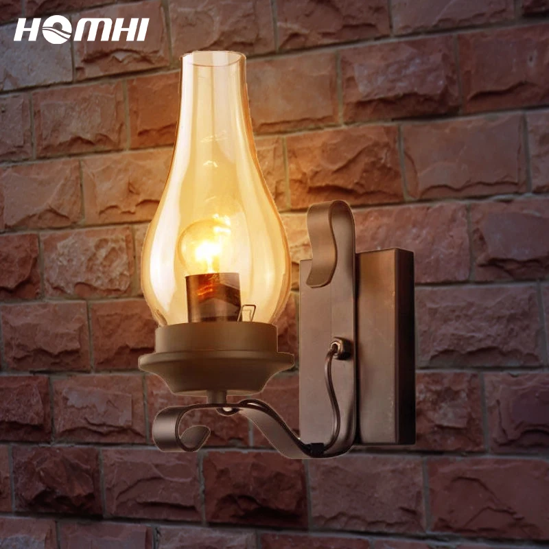

Homhi Retro Wall Lamp Home Bedroom Led Lights Country Glass American Kerosene Candlestick Lampara Goth Decoration Home HWL-032