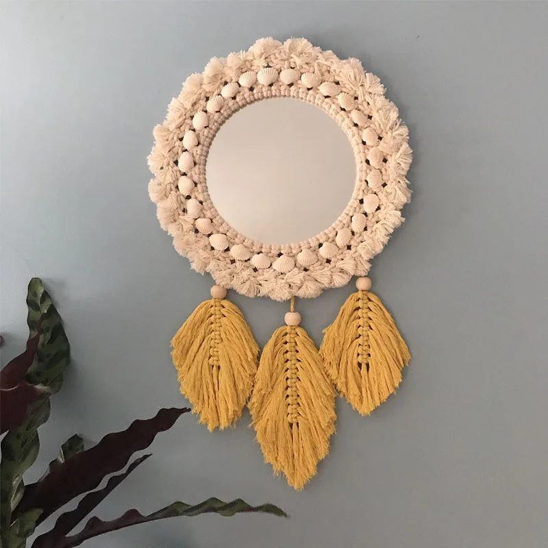 Macrame Feather Wall Mirrors Espejos Decorativos Makeup Mirror Bath Room Tapestry Boho Decor for Home Living | Дом и сад